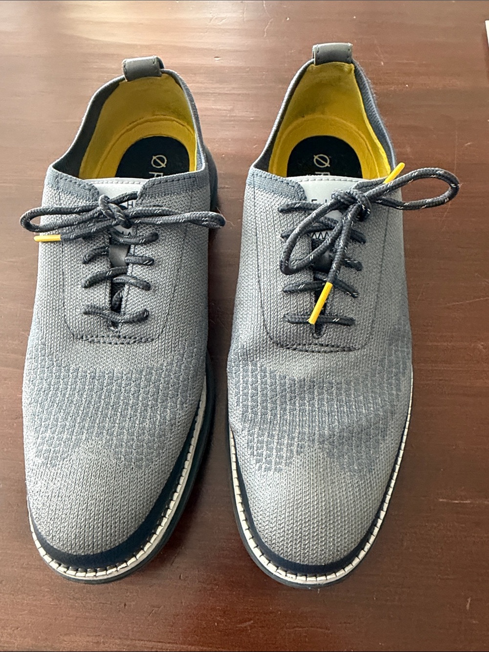 Cole Haan original grand Men's Gray Knit Lace-Up Casual Shoes with Yellow Accent